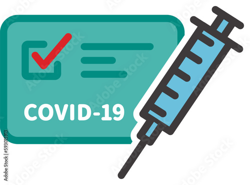 COVID-19 vaccine passport icon. Vaccination certificate against coronavirus with check mark, medical card or passport for travel in time pandemic.