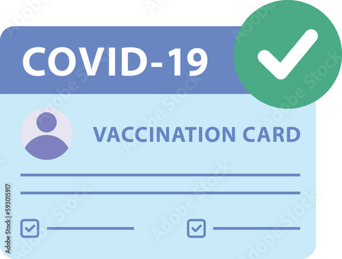 COVID-19 vaccine passport icon. Vaccination certificate against coronavirus with check mark, medical card or passport for travel in time pandemic.