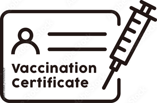 COVID-19 vaccine passport icon. Vaccination certificate against coronavirus with check mark, medical card or passport for travel in time pandemic.