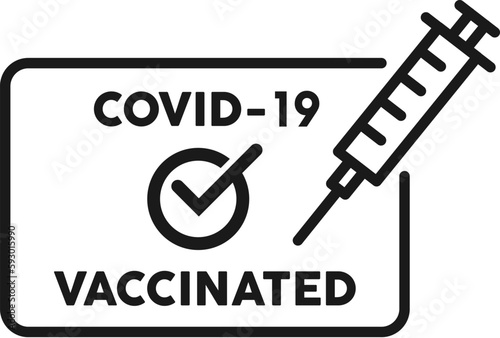 COVID-19 vaccine passport icon. Vaccination certificate against coronavirus with check mark, medical card or passport for travel in time pandemic.