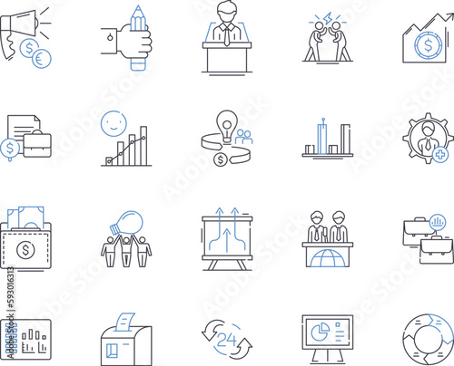 Stock trading outline icons collection. Trading, Stocks, Shares, Brokerage, Day-trading, Bull, Bear vector and illustration concept set. Investing, Speculation, Commodities linear signs
