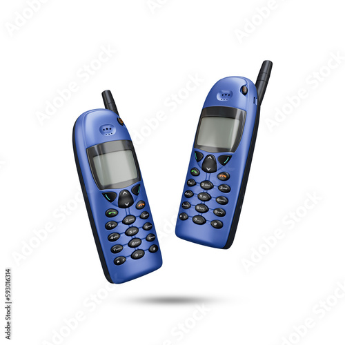 Nokia  6110 Mobile phone from 1997. This is an old vintage and retro mobile phone. A blue cell phone with a black antenna on the top.