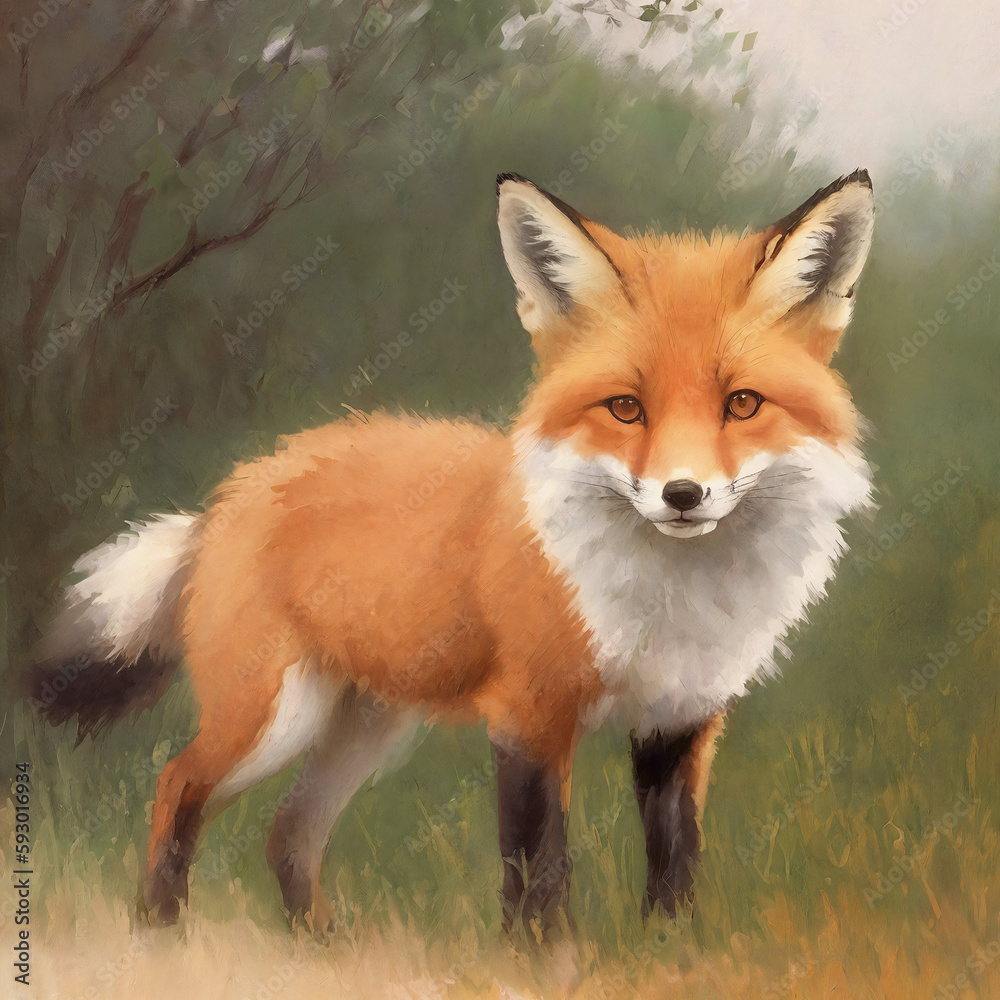 Fototapeta premium Cute red fox (Vulpes vulpes) in the forest. 