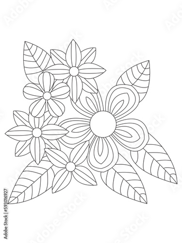 Flower Outline Illustration for Covering Book. Coloring book for kids and adults. animal Aloha Hawaii vector floral artwork. Coloring book pages for adults  