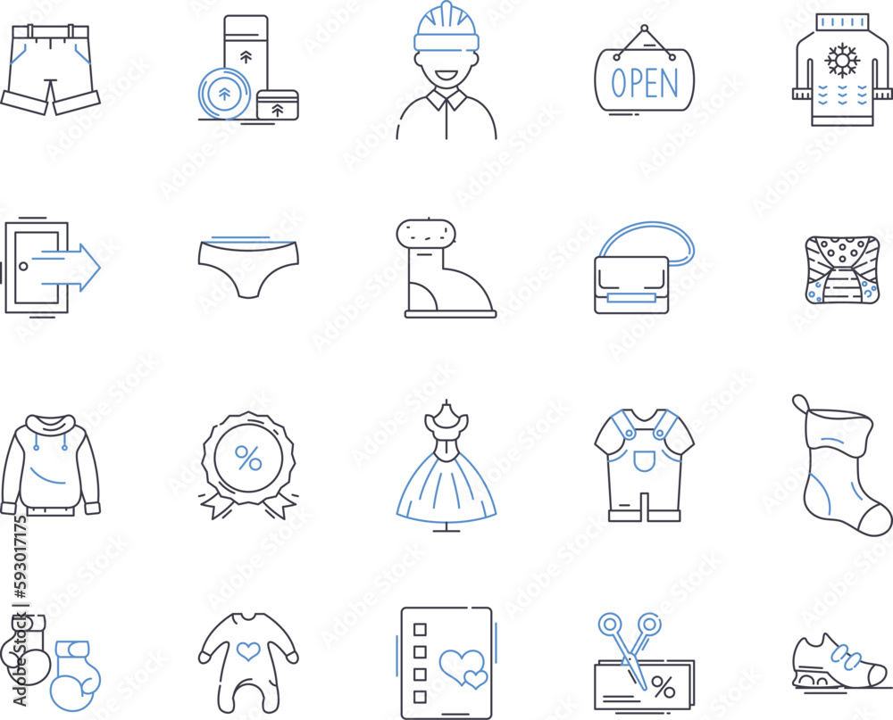 Fototapeta premium Shop and customer outline icons collection. Shop, Customer, Shopping, Buyer, Store, Purchaser, Retail vector and illustration concept set. Buy, Merchant, Seller linear signs