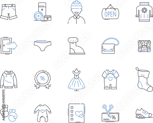 Shop and customer outline icons collection. Shop, Customer, Shopping, Buyer, Store, Purchaser, Retail vector and illustration concept set. Buy, Merchant, Seller linear signs