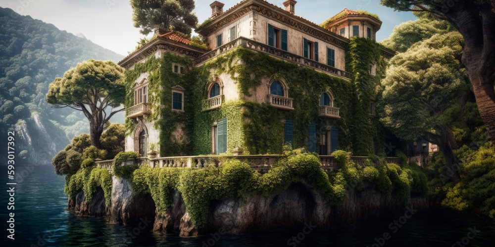 Villa on Lake, Italy, Generative Ai