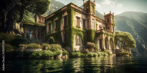 Villa on Lake, Italy, Generative Ai