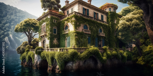 Villa on Lake  Italy  Generative Ai