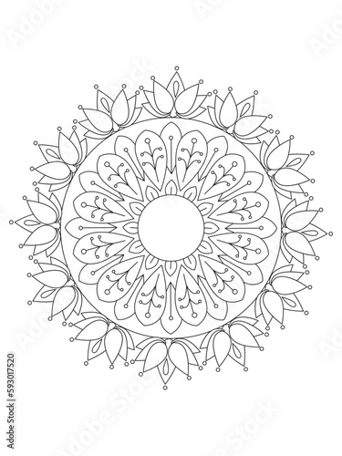  Flowers Leaves Coloring page Adult.Contour drawing of a mandala on a white background. Vector illustration Floral Mandala Coloring Pages, Flower Mandala Coloring Page, Coloring Page For Adul