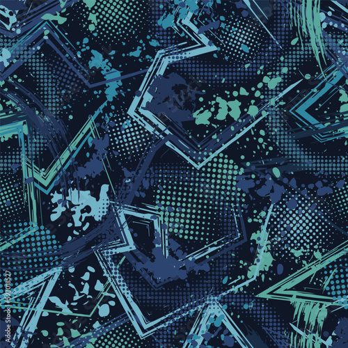Abstract blue camo pattern with smudges of paint