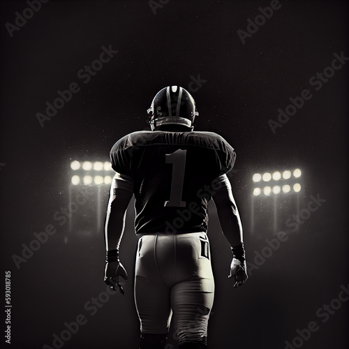 American Football Player With Dark Stadium Lights