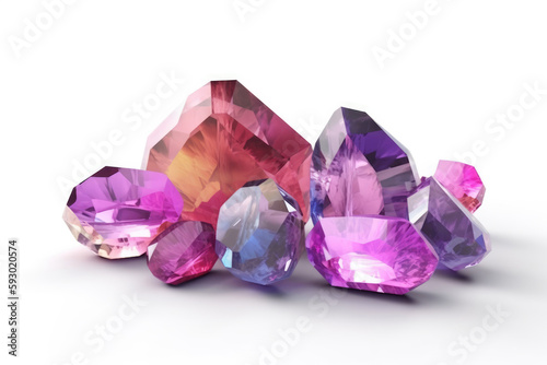 3d render, colorful spiritual crystals isolated on white background, reiki healing minerals, rough nuggets, faceted fashion gemstones, pink purple quartz, semiprecious gems