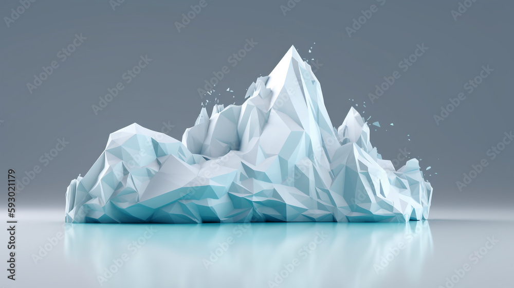 An abstract iceberg floating on a calm sea, most partly undersea, Front view with a cloudless sky in the background. An abstract iceberg floating on a calm sea, most partly undersea, Front view with a cloudless sky in the background.