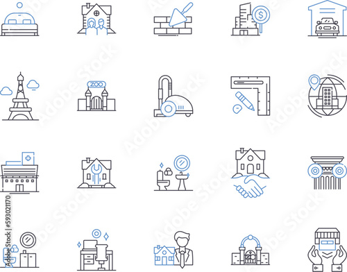 Home repair services outline icons collection. Home repair, Services, Maintenance, Construction, Plumbing, Remodeling, Electrical vector and illustration concept set. Repairing, Painting, Carpentry