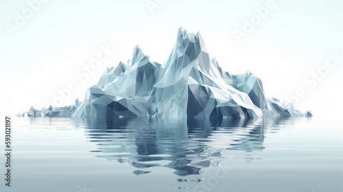 An abstract iceberg floating on a calm sea, most partly undersea, Front view with a cloudless sky in the background. © Aisyaqilumar