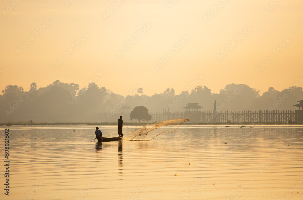 Fishermen fishing in Inle lake,  Myanmar, Burma