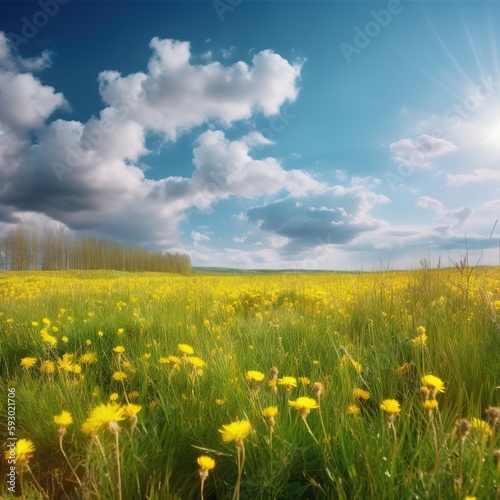 meadow with yellow flowers. generative ai