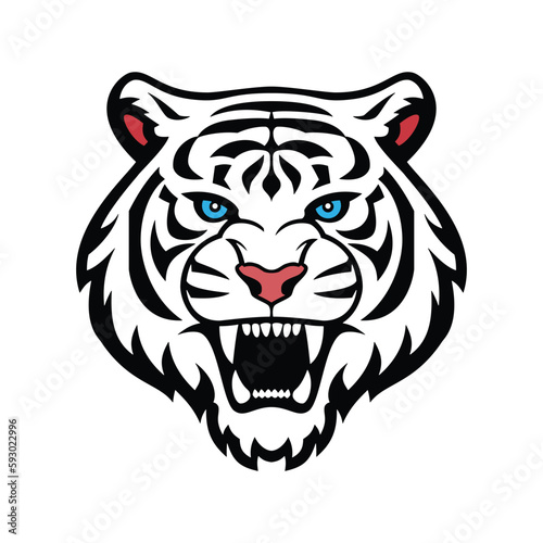 Fototapeta Naklejka Na Ścianę i Meble -  furious white tiger head vector mascot logo