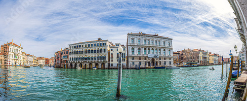 Panoramic fisheye view from the Grand Canal with medieval buildinds, Venice, Italy