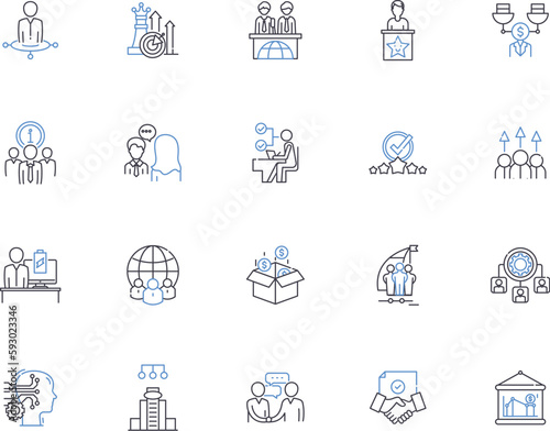 Coaching and mentorship outline icons collection. Mentoring, Coaching, Guidance, Support, Development, Training, Advising vector and illustration concept set. Counseling, Direction, Facilitation