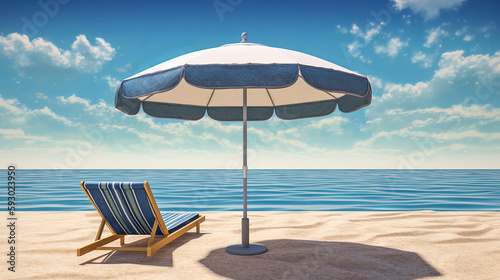 Beach umbrella and chair by the sea