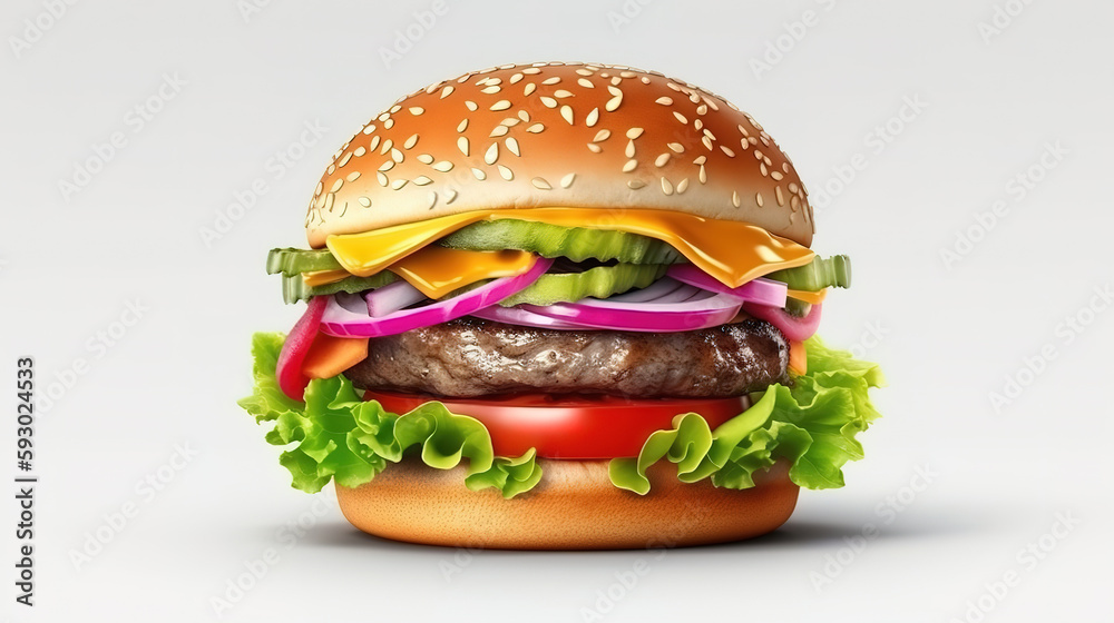 Vegan burger isolated, Bright color. Generative Ai Vegan burger isolated, Bright color. Generative Ai