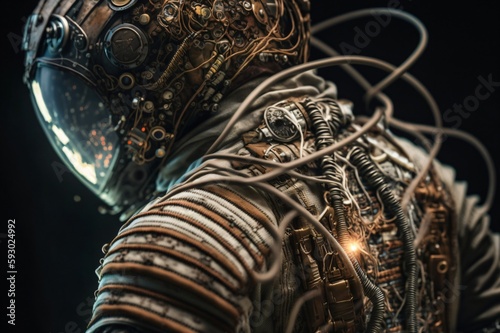 heavily wired astronaut suit with helmet created with Generative AI technology