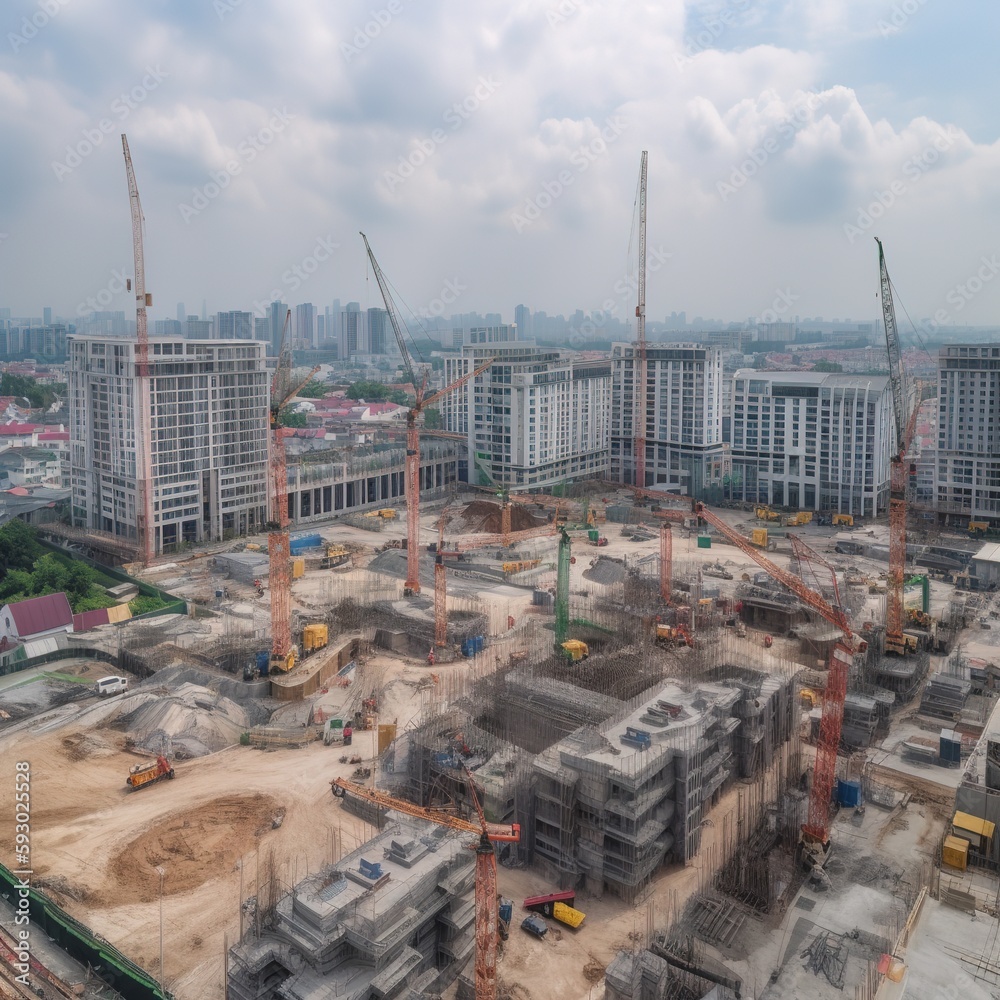 Naklejka premium construction site with construction cranes. generative ai