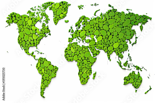 the world map made up of small green pebbles on a white background photo by shutterstocker / shutterstockers. Generative AI