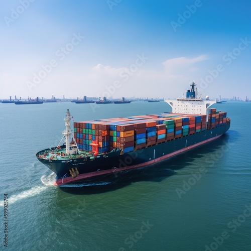 Freight Transportation, International Container Cargo Ship in the Ocean. generative ai