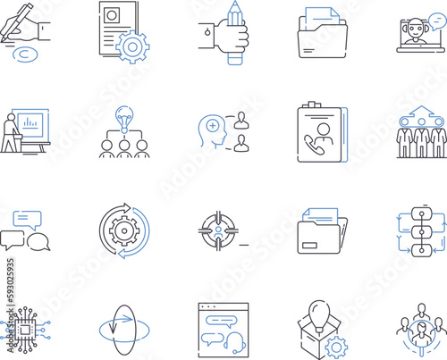 Business school outline icons collection. Business, school, MBA, courses, education, marketing, finance vector and illustration concept set. accounting, network, management linear signs