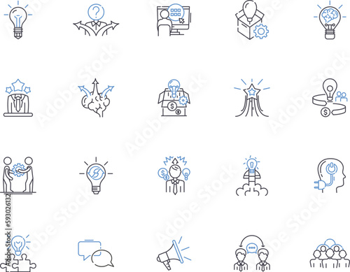 Solution outline icons collection. AnswerResolution, Answer, Remedy, Fix, Cure, Agreement, Explanation vector and illustration concept set. Key, Answer, Proposal linear signs