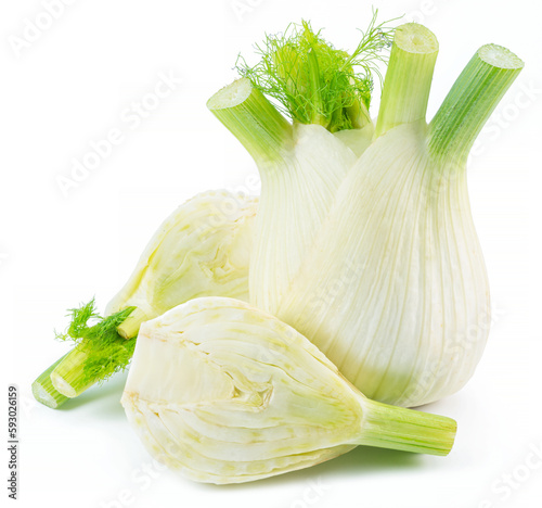 Florence fennel bulbs isolated on white background.