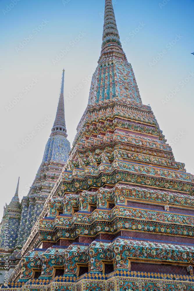 Stupa and Pagoda from temple of Wat Pho and Grand Palace Bangkok.