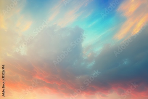 Soft colorful clouds in evening sky, natural background photo. Generative AI