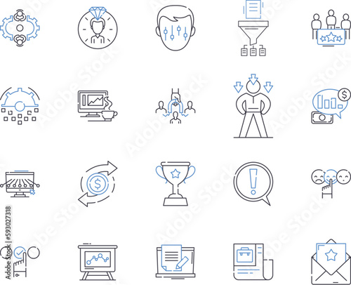 Corporation development outline icons collection. Corporation, development, growth, expansion, management, strategy, consulting vector and illustration concept set. overhaul, optimization