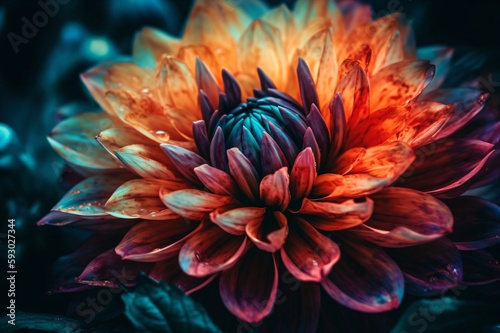 multicolored splendid flowers of a dahlia created with Generative AI technology