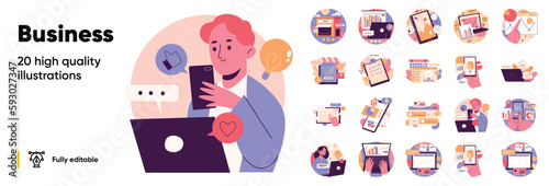 illustration of business concepts set. flat vector icons