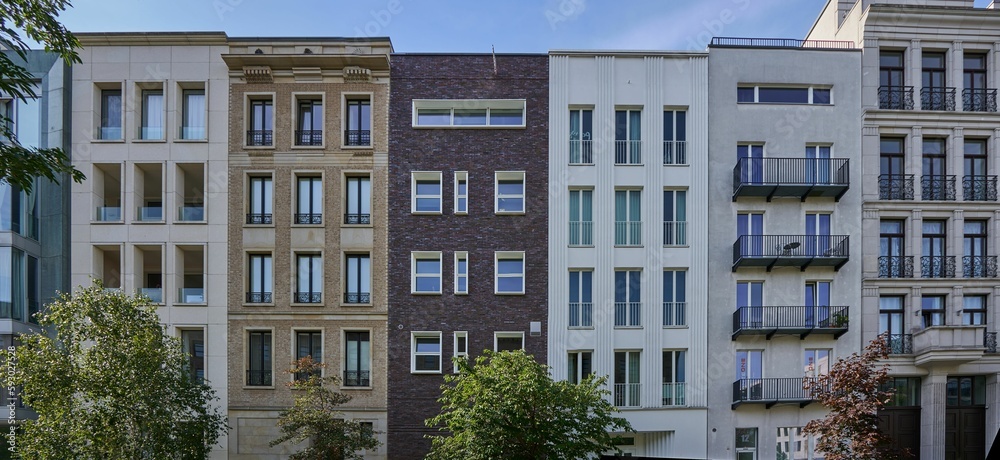 Fototapeta premium Closeup shot of modern unique buildings in Berlin, Germany