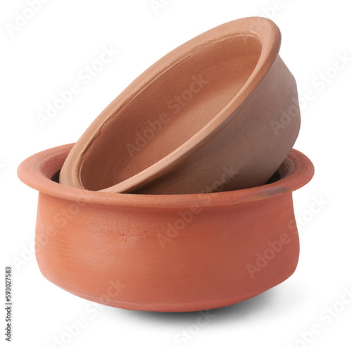 Foto empty clay pots isolated, earthenware containers used to store, cook food and de