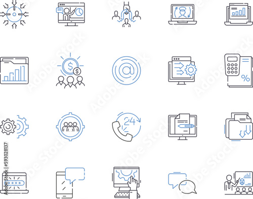 Business school outline icons collection. Business, school, MBA, courses, education, marketing, finance vector and illustration concept set. accounting, network, management linear signs