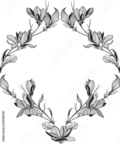 seamless lace pattern, vector illustration, magnolia flowers