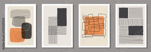 Set of minimalist posters with abstract organic shapes composition