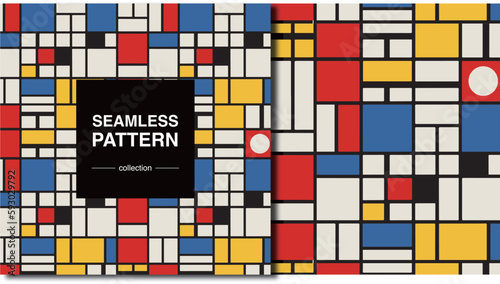 Piet Mondrian abstract seamless vector pattern modern line illustration background design	
