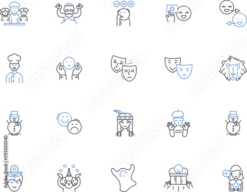 Funny people outline icons collection. Humorous, Comic, Comedian, Cheerful, Amusing, Lighthearted, Jocular vector and illustration concept set. Teasing, Playful, Joking linear signs