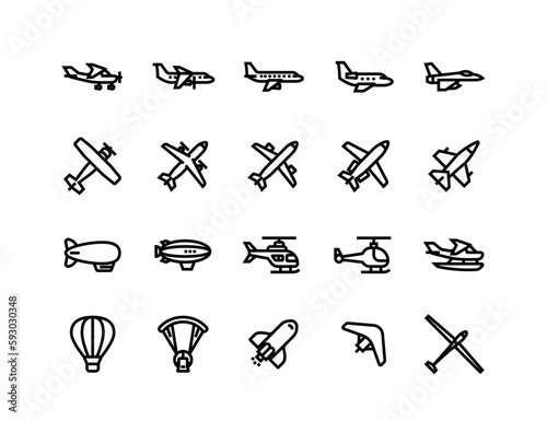 Fotografia Airplanes, air transport and aviation icon set with adjustable line weight