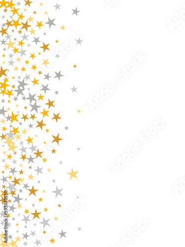 Beautiful silver and gold stars magic vector wallpaper. Little stardust spangles Christmas decoration elements. Wedding stars magic background. Sparkle elements explosion.