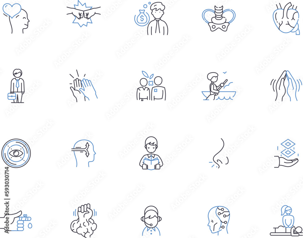 Human body outline icons collection. Anatomy, Organ, Skeleton, Muscle, Cell, Heart, Lungs vector and illustration concept set. Brain, Nerve, Skin linear signs