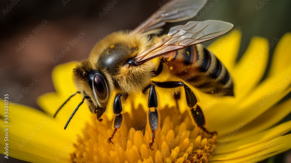 Bee pollinating a flower, world bee day, world bee day, world earth day, generative ia Bee pollinating a flower, world bee day, world bee day, world earth day, generative ia